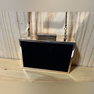 Charles & Keith Evening Box Clutch Black & Gold Purse 6”